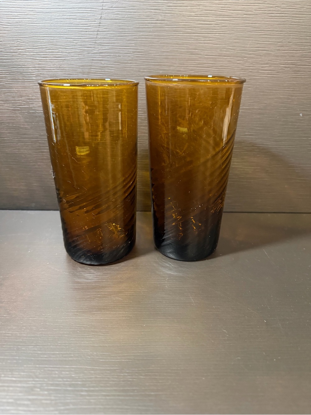 Vintage Mexican Hand-Blown Amber Swirl Glass Tumblers